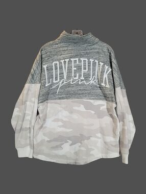 👉 PINK Victoria’s Secret 1/4 Zip Pullover Camo Cozy Athleisure Sweatshirt M